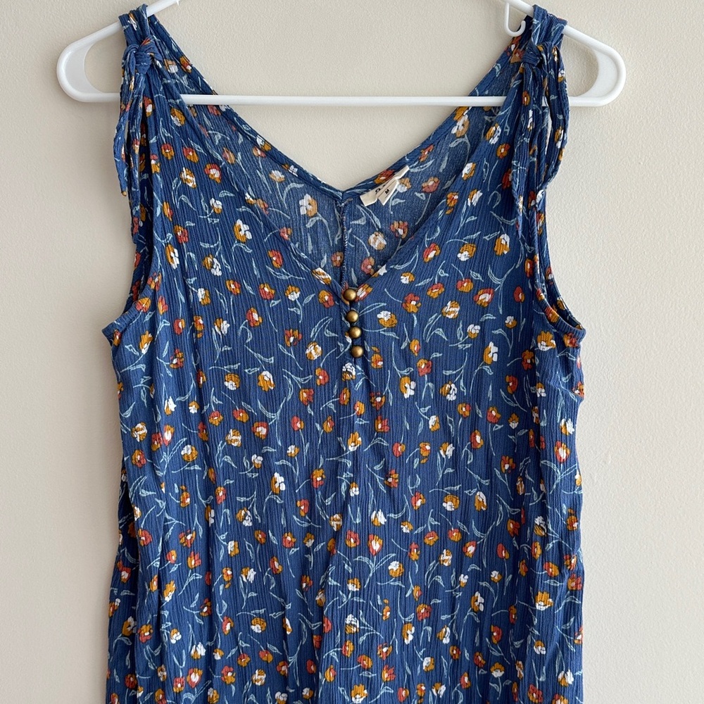 a.n.a Navy Floral V-Neck Tank Top with Button Detail